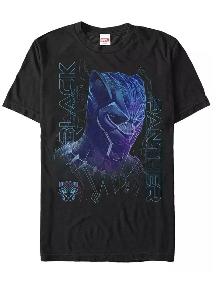 Футболка с коротким рукавом для мужчин Marvel Black Panther Neon Line Art Panther Fifth Sun — изображение 1 из 1, черный
