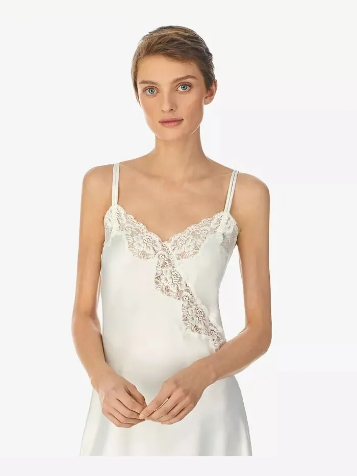 Атласная сорочка с кружевной отделкой, ночная рубашка, нижнее белье Lauren Ralph Lauren — изображение 3 из 4, белый