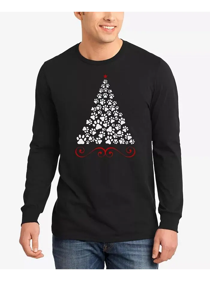 Футболка мужская с длинным рукавом и надписью Paw Christmas Tree Word Art LA Pop Art — изображение 1 из 3, черный