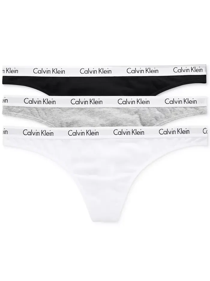 Карусель Хлопковые Трусы-стринги 3 шт. QD3587 Calvin Klein — изображение 1 из 5, черный/белый/серый