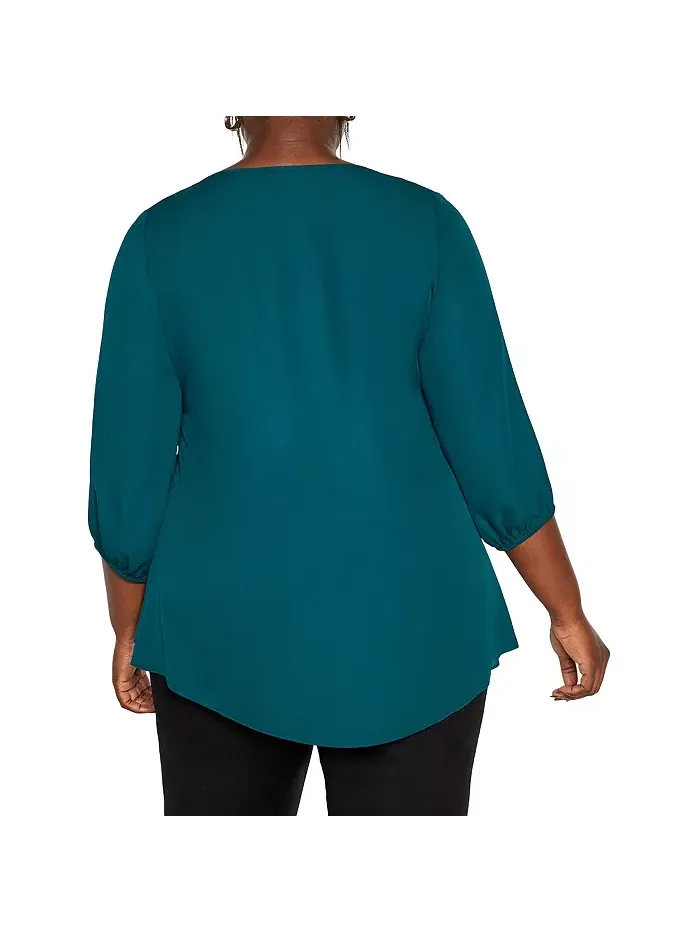 Топ с молнией на шее и рукавом 3/4 Plus Size Fashion Fling CITY CHIC — изображение 2 из 2, зеленый