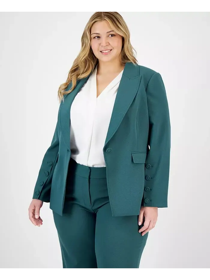 ASL Plus Size Блейзер с длинными рукавами на одной пуговице, блузка в матросском стиле с завязкой — изображение 2 из 3