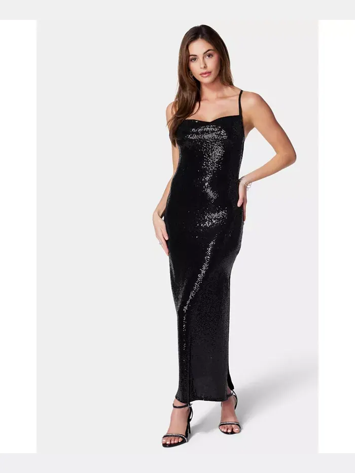 Женское платье SPAGHETTI GOWN длинное облегающее макси Bebe — изображение 1 из 4, черный
