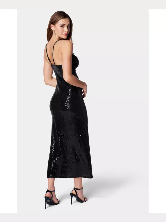 Женское платье SPAGHETTI GOWN длинное облегающее макси Bebe — изображение 3 из 4, черный