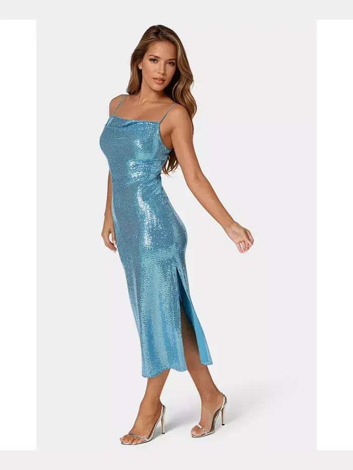 Женское платье SPAGHETTI GOWN длинное облегающее макси Bebe — изображение 2 из 4, синий