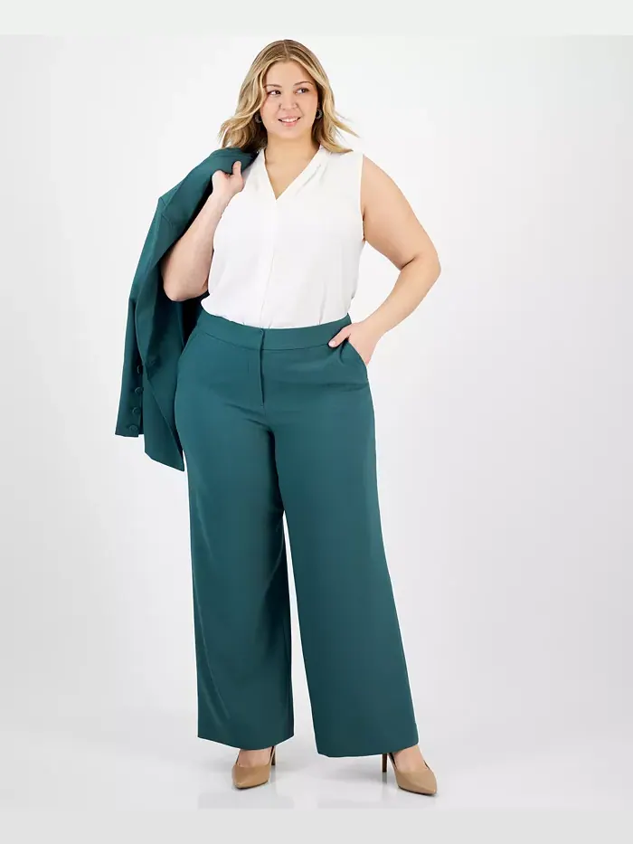 Женские брюки Plus Size Mid-Rise Wide-Leg Pants Tahari ASL — изображение 1 из 4, зеленый