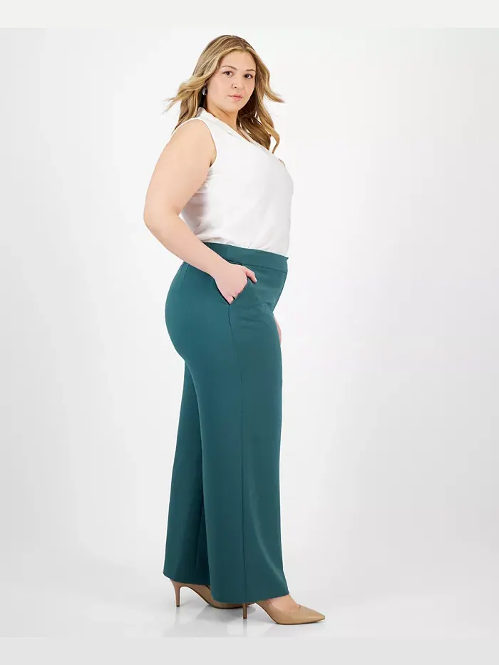 Женские брюки Plus Size Mid-Rise Wide-Leg Pants Tahari ASL — изображение 2 из 4, зеленый