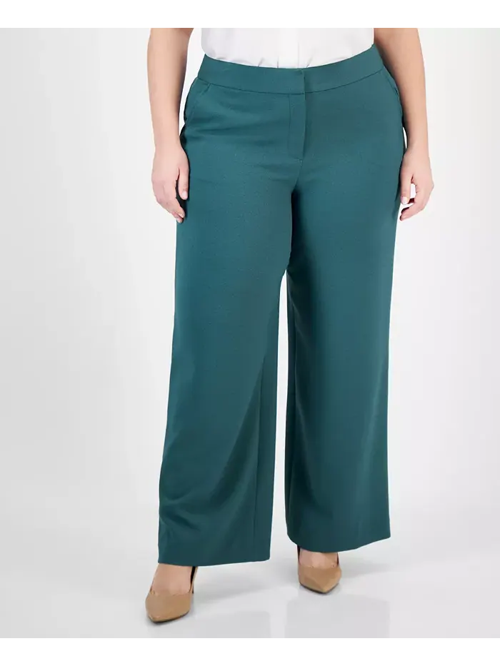 Женские брюки Plus Size Mid-Rise Wide-Leg Pants Tahari ASL — изображение 4 из 4, зеленый