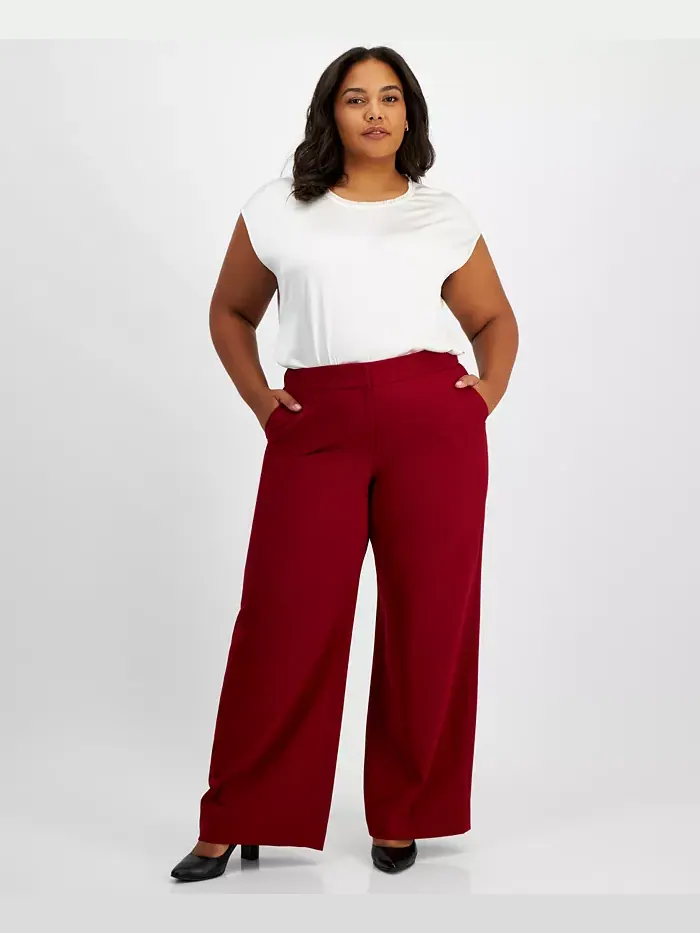 Женские брюки Plus Size Mid-Rise Wide-Leg Pants Tahari ASL — изображение 1 из 2, малина