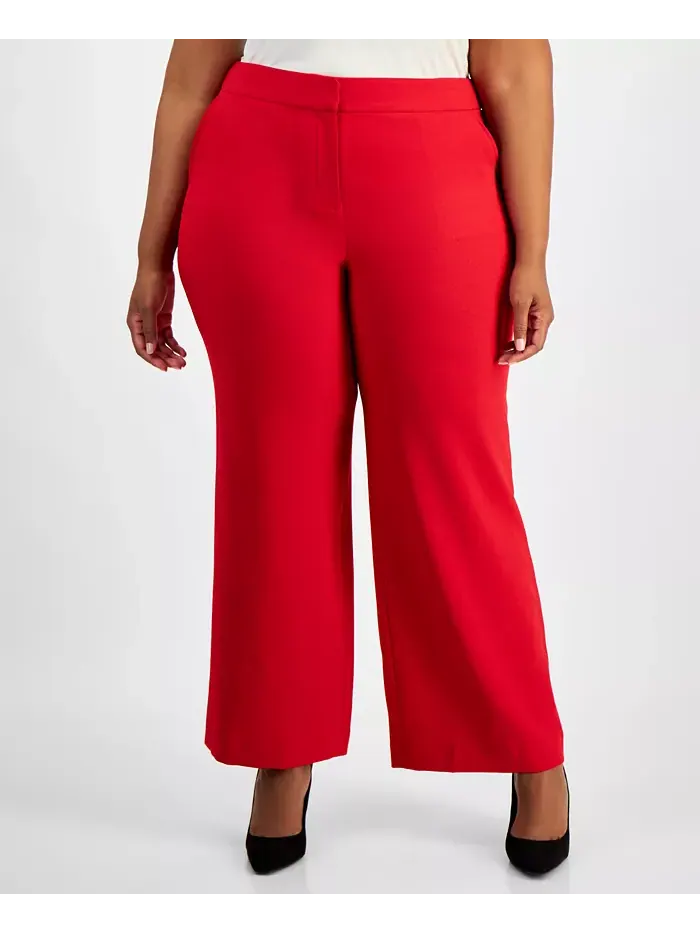 Женские брюки Plus Size Mid-Rise Wide-Leg Pants Tahari ASL — изображение 1 из 1, помадный