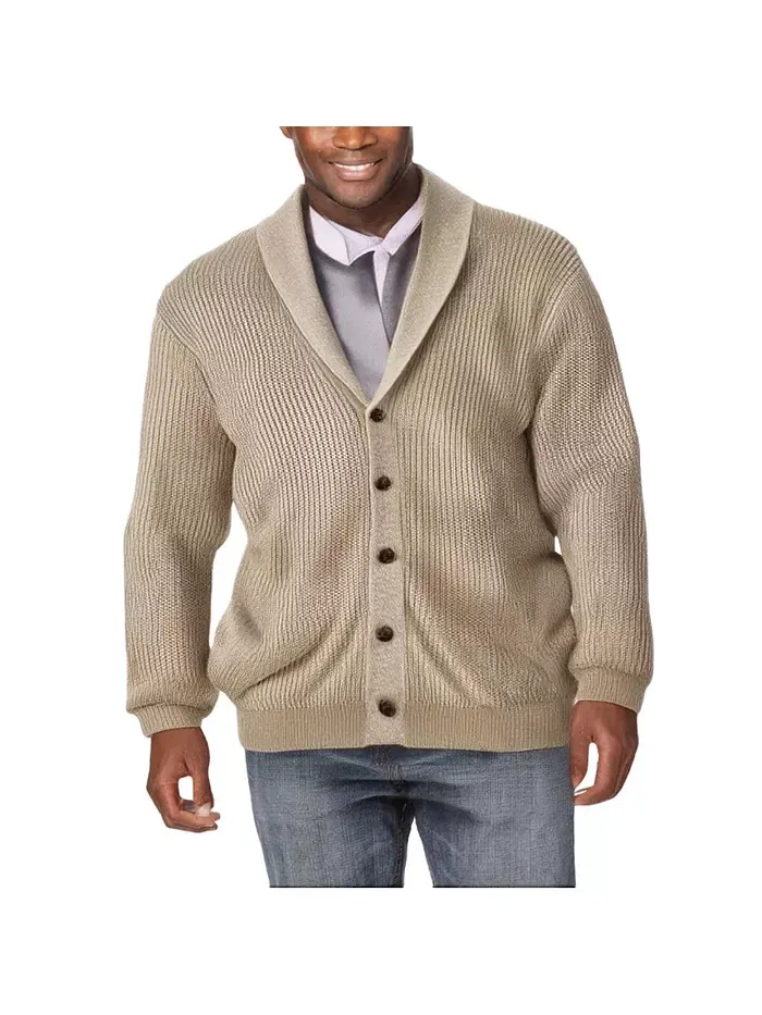 Кардиган с воротником-шалью Big & Tall Shaker Knit KingSize — изображение 1 из 2, хаки