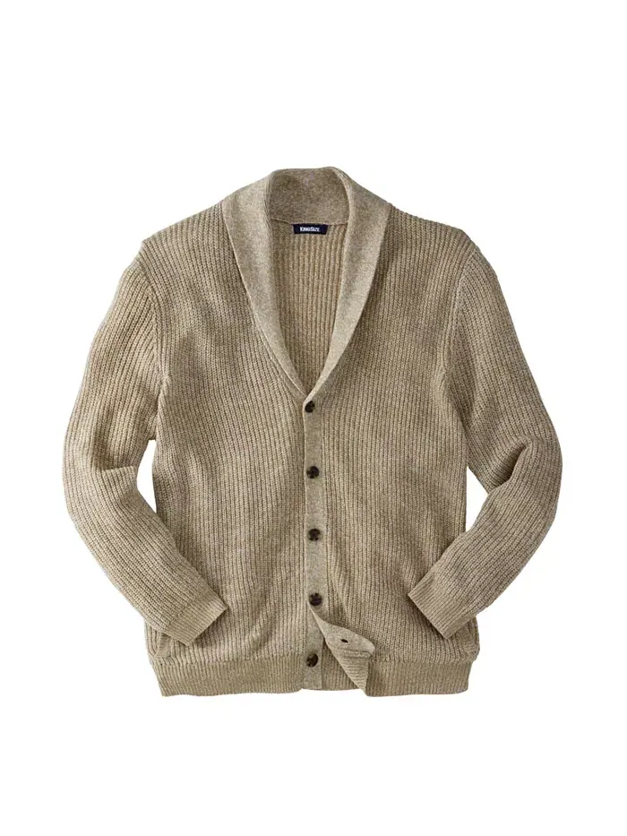 Кардиган с воротником-шалью Big & Tall Shaker Knit KingSize — изображение 2 из 2, хаки