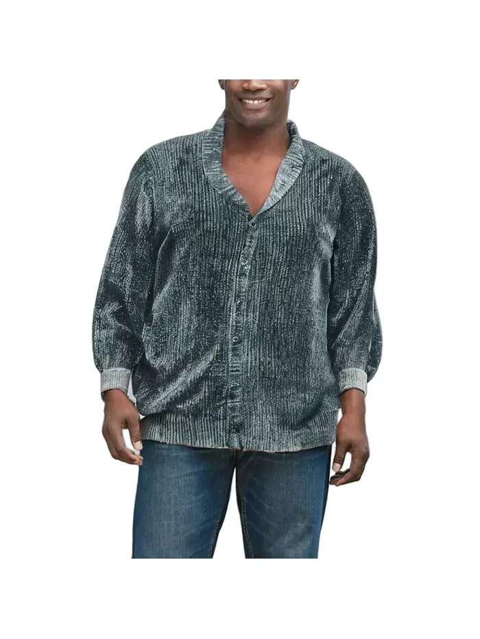 Кардиган с воротником-шалью Big & Tall Shaker Knit KingSize — изображение 1 из 2, серый