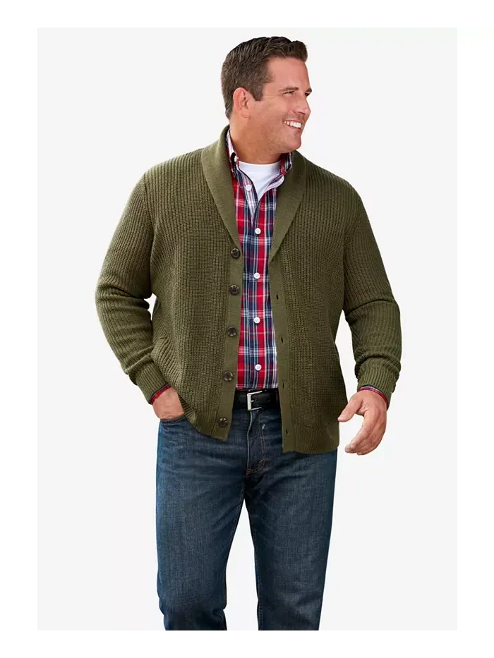 Кардиган с воротником-шалью Big & Tall Shaker Knit KingSize — изображение 2 из 2, серый