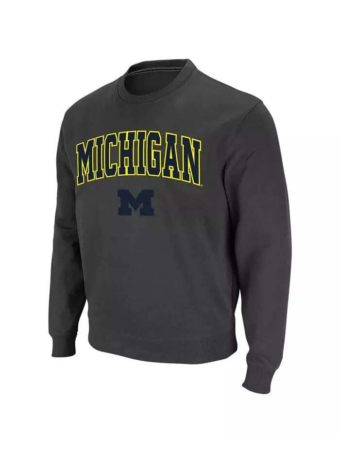 Мужская толстовка Michigan Wolverines Arch & Logo с круглым вырезом Colosseum — изображение 2 из 7, темно-серый