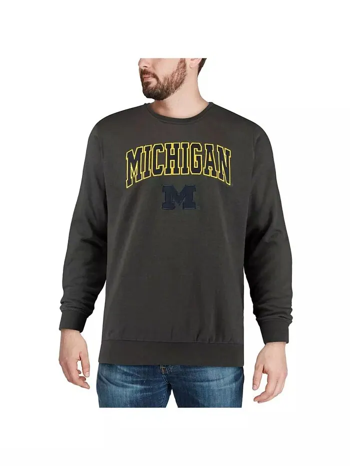 Мужская толстовка Michigan Wolverines Arch & Logo с круглым вырезом Colosseum — изображение 4 из 7, темно-серый