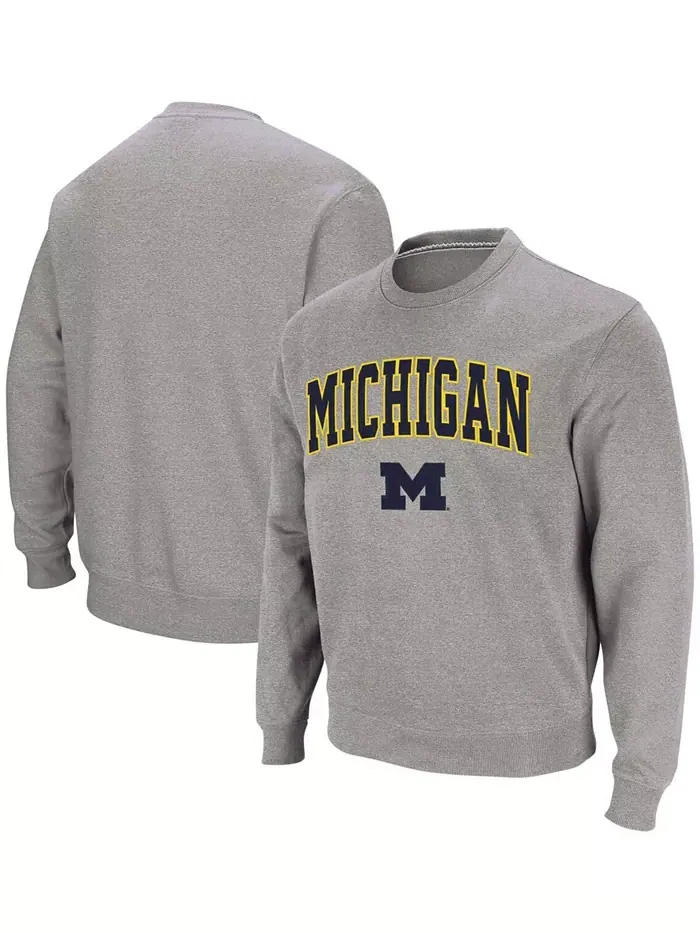 Мужской свитшот с круглым вырезом Michigan Wolverines с аркой и логотипом Colosseum — изображение 1 из 7, серый