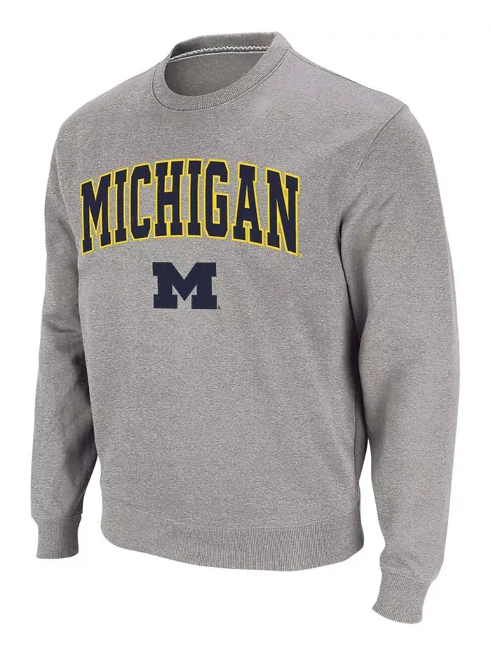 Мужской свитшот с круглым вырезом Michigan Wolverines с аркой и логотипом Colosseum — изображение 2 из 7, серый