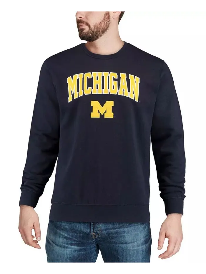 Мужская толстовка Michigan Wolverines Arch & Logo с круглым вырезом Colosseum — изображение 4 из 7, темно-синий