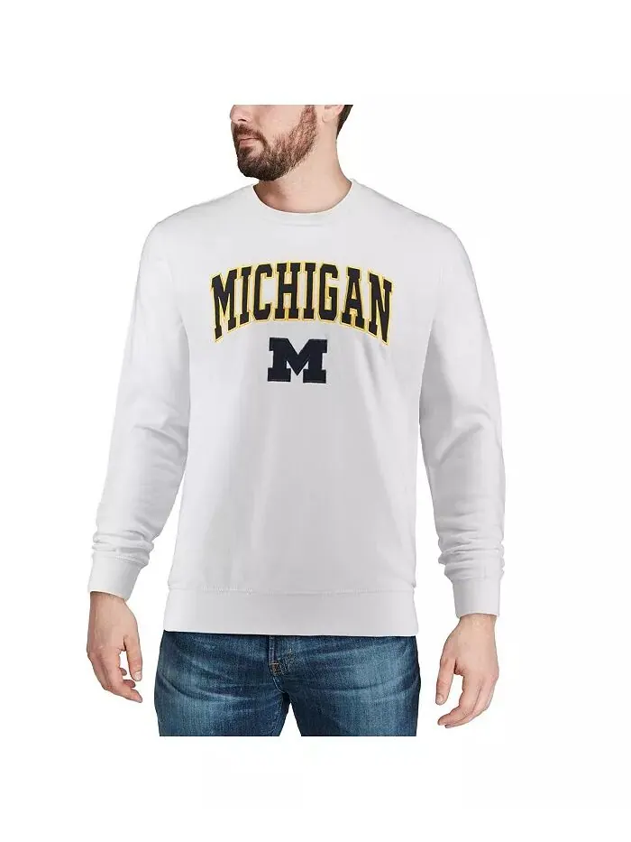 Мужская толстовка Michigan Wolverines Arch & Logo с круглым вырезом Colosseum — изображение 2 из 4, белый
