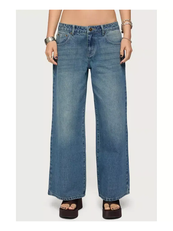 Женские джинсы Petite Vyxen Vintage Washed Low Rise Edikted — изображение 1 из 5, синий-винтажный