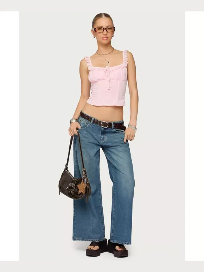 Женские джинсы Petite Vyxen Vintage Washed Low Rise Edikted — изображение 5 из 5, синий-винтажный