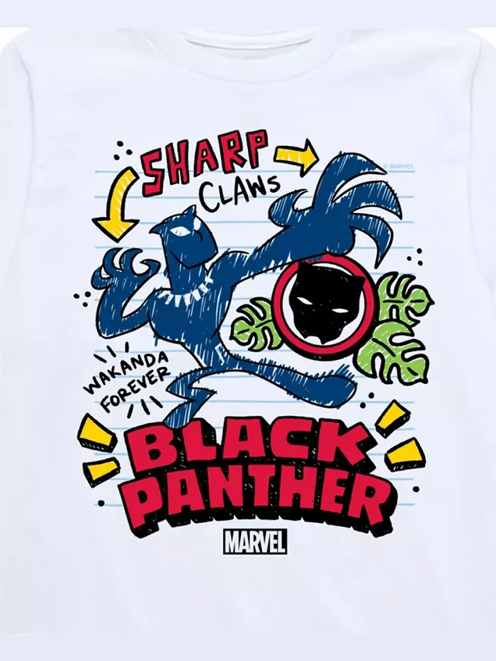 Футболка с принтом "Черная Пантера" для мальчиков старшего возраста Black Panther — изображение 3 из 3, белый