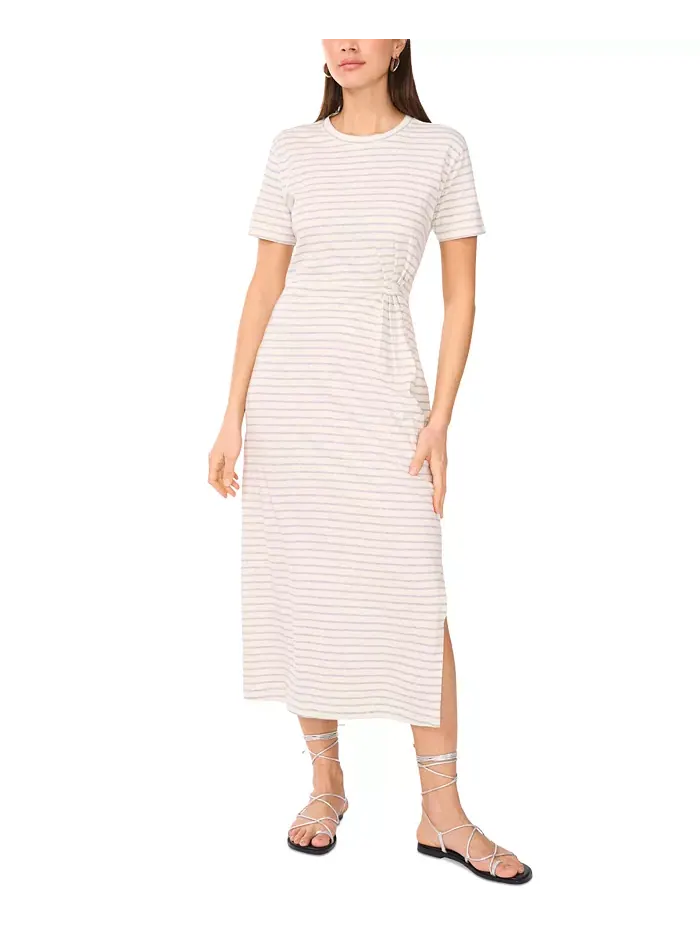 Женское хлопковое платье миди с полосками и сборками Vince Camuto — изображение 1 из 3