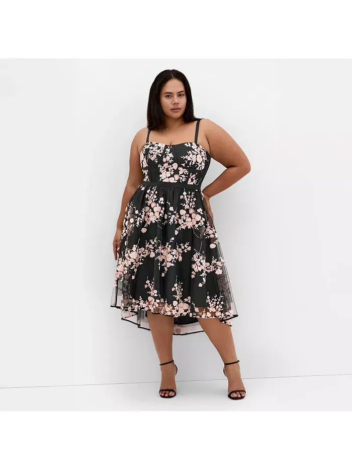 Платье без бретелей из тюля Plus Size Ambrosia CITY CHIC — изображение 1 из 4, черный