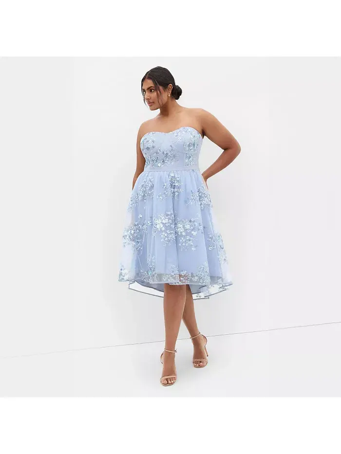 Платье без бретелей из тюля Plus Size Ambrosia CITY CHIC — изображение 1 из 5, синий