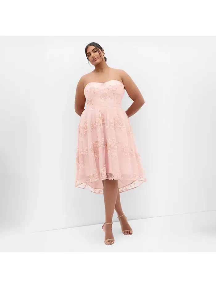 Платье без бретелей из тюля Plus Size Ambrosia CITY CHIC — изображение 3 из 5, розовый