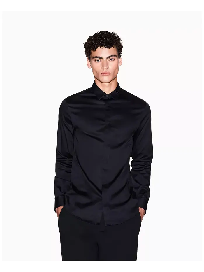 Мужская ночная сатиновая рубашка Lab Satin Woven A|X Armani Exchange — изображение 1 из 5, черный