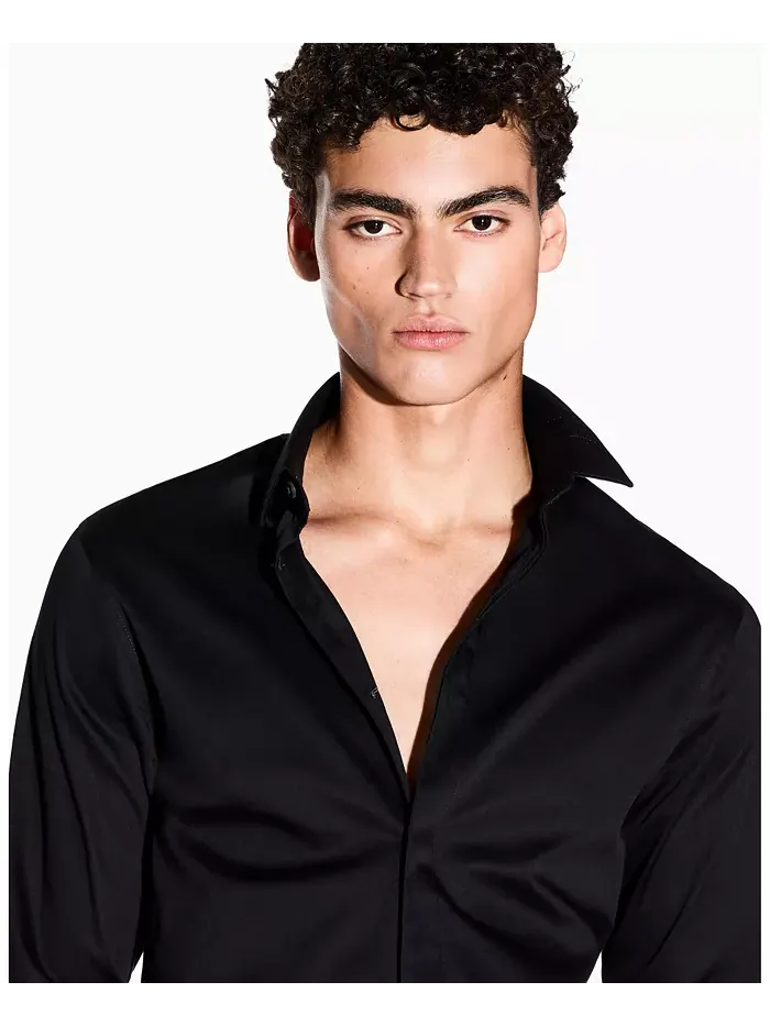Мужская ночная сатиновая рубашка Lab Satin Woven A|X Armani Exchange — изображение 3 из 5, черный