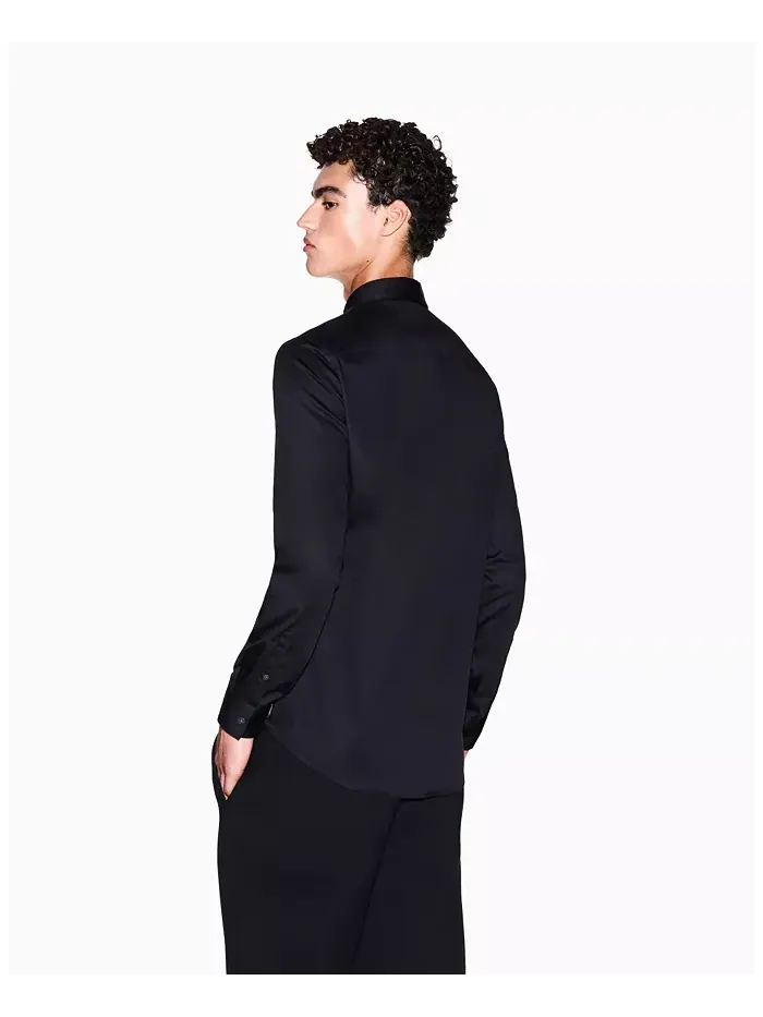 Мужская ночная сатиновая рубашка Lab Satin Woven A|X Armani Exchange — изображение 4 из 5, черный