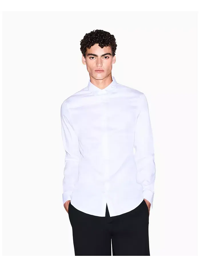 Мужская ночная сатиновая рубашка Lab Satin Woven A|X Armani Exchange — изображение 1 из 5, белый