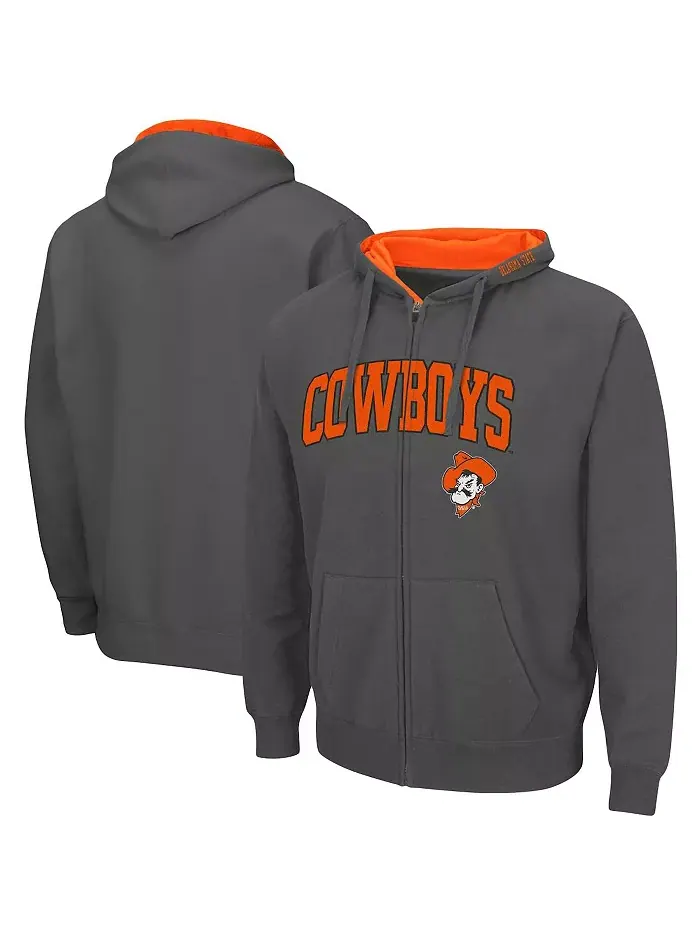 Мужская толстовка с молнией Oklahoma State Cowboys Arch & Logo 3.0 Colosseum — изображение 1 из 4, темно-серый