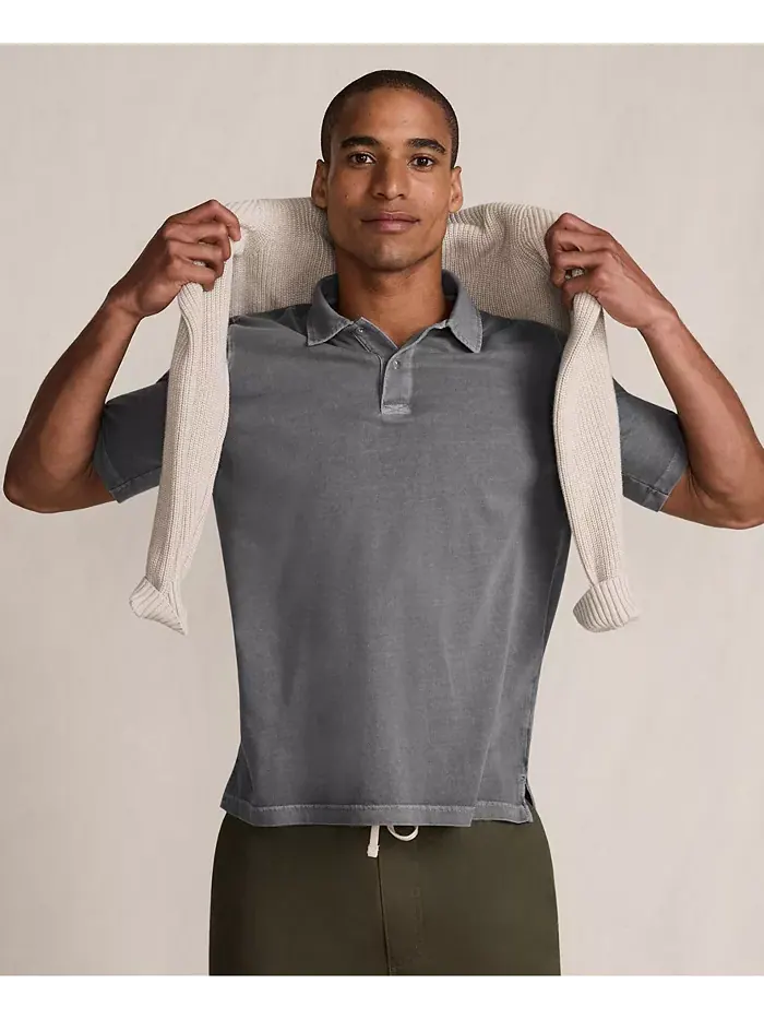 Мужская короткая футболка Sun Faded Super T Polo Lands' End — изображение 4 из 4, серый