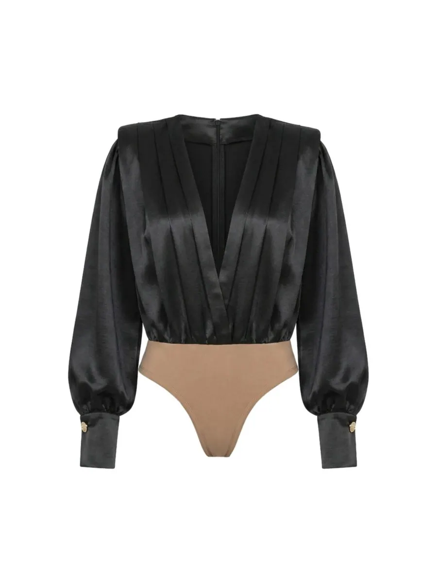 Женский атласный боди Сияние JLUXLABEL — изображение 3 из 7, черный