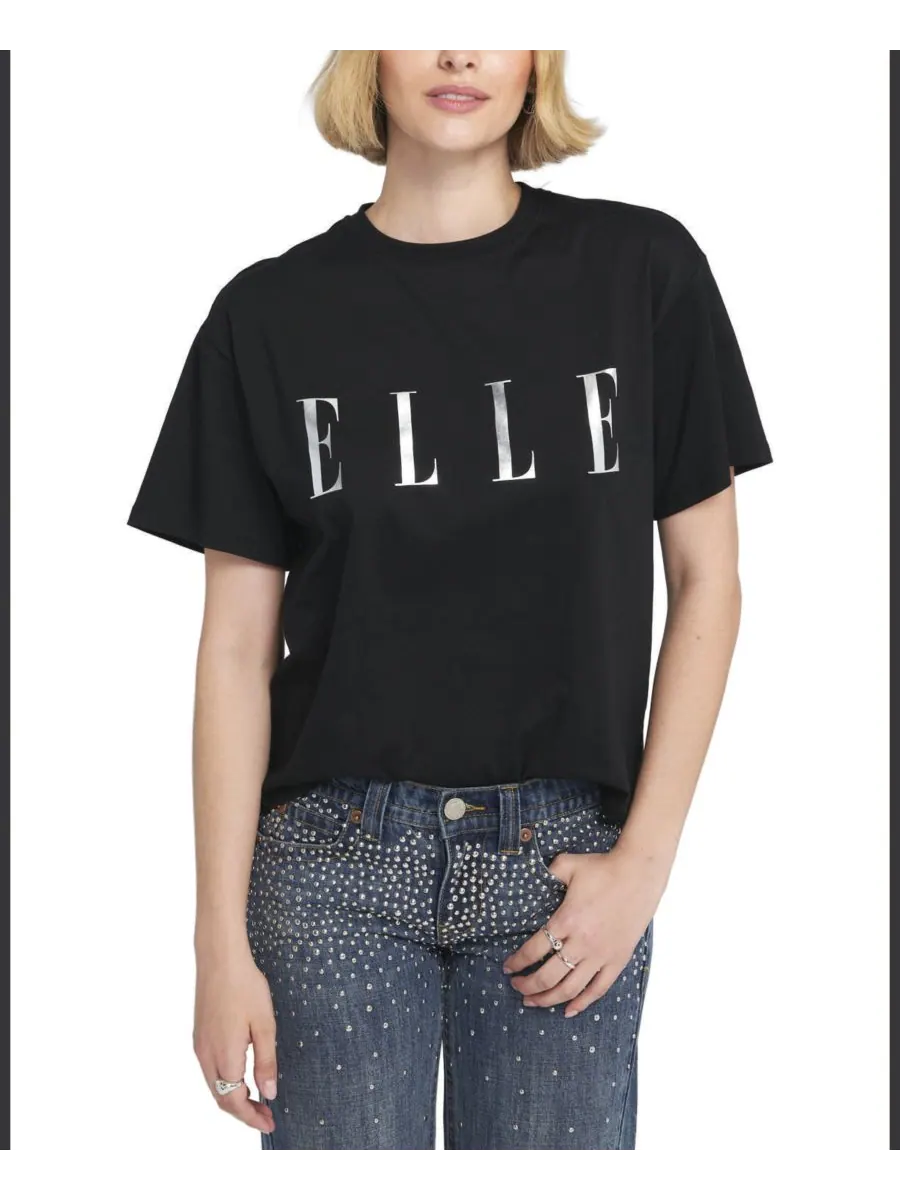 Женская футболка с графическим принтом и логотипом ELLE Collection — черный