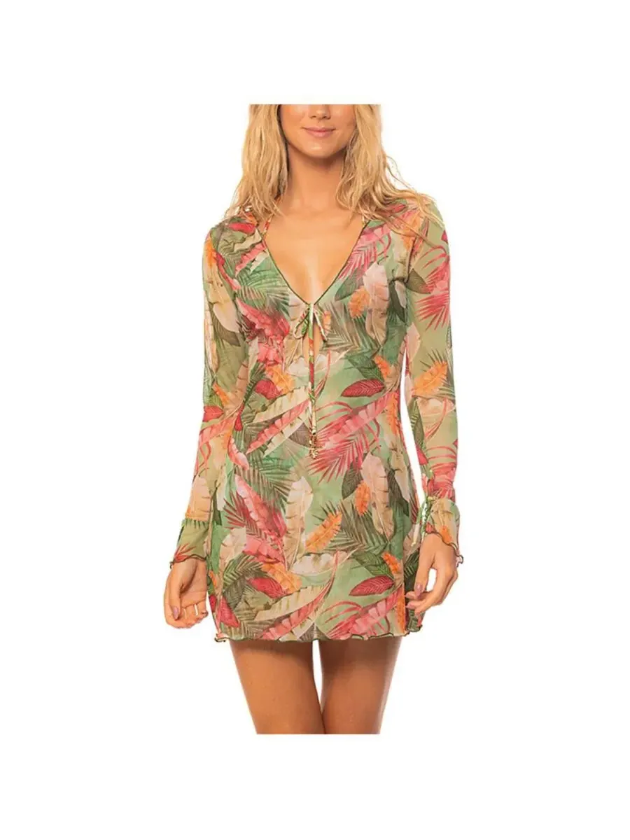 Женская короткая накидка из сетчатой ткани с V-образным вырезом Guria Beachwear — зеленый