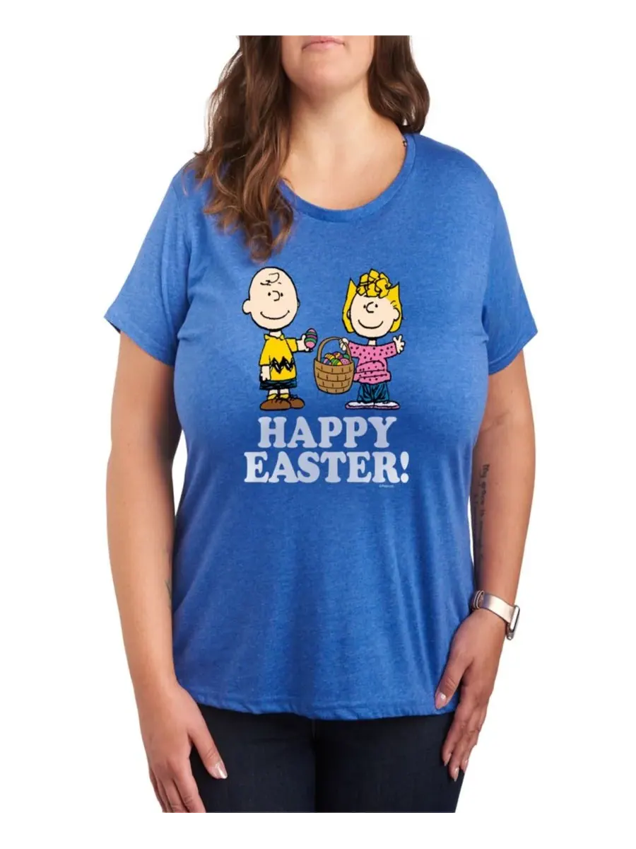 Футболка с круглым вырезом и графическим принтом "Peanuts Happy Easter" для полных женщин Hybrid — изображение 1 из 3, синий