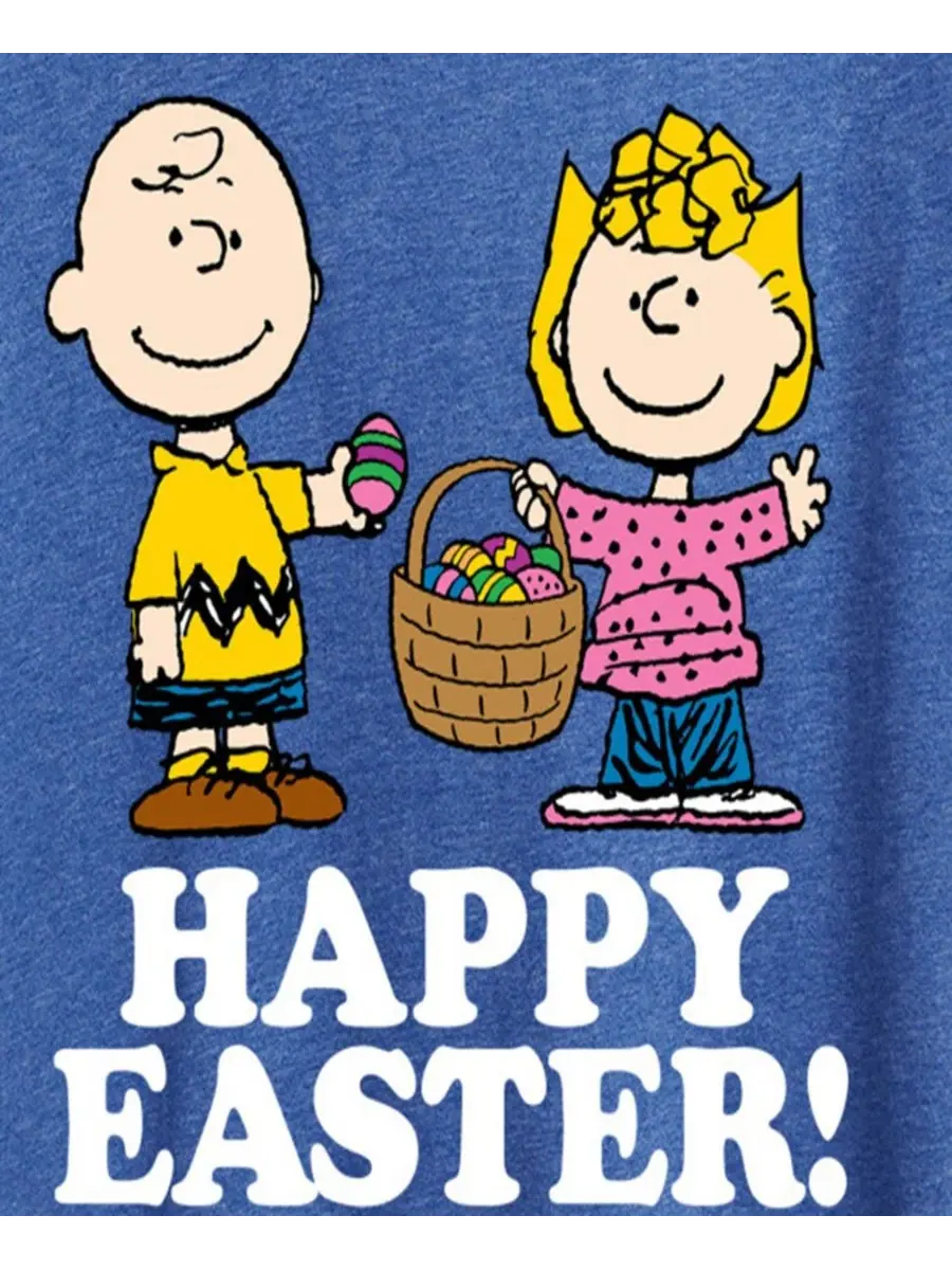 Футболка с круглым вырезом и графическим принтом "Peanuts Happy Easter" для полных женщин Hybrid — изображение 2 из 3, синий