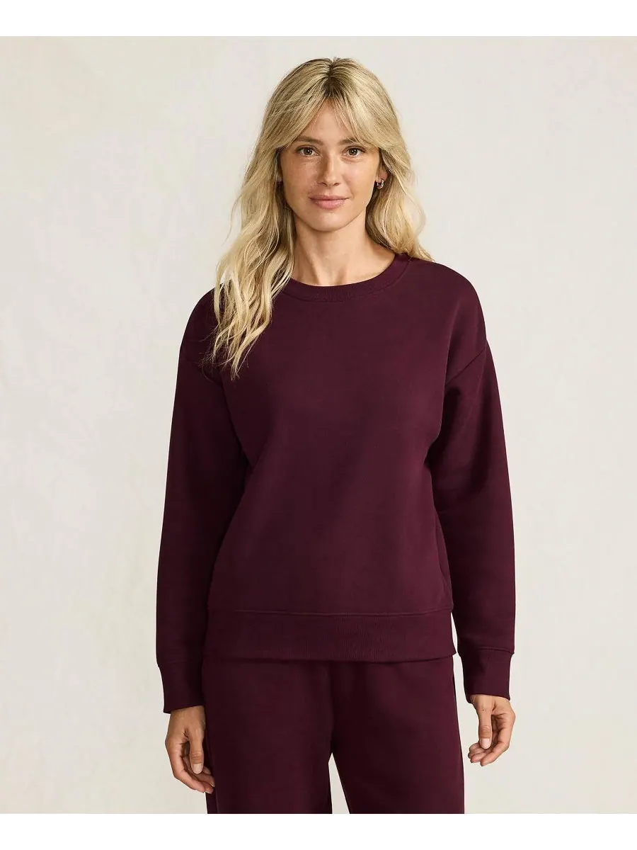 Женская свободная толстовка с длинными рукавами и круглым вырезом Serious Sweats Lands' End — изображение 1 из 4, бордовый
