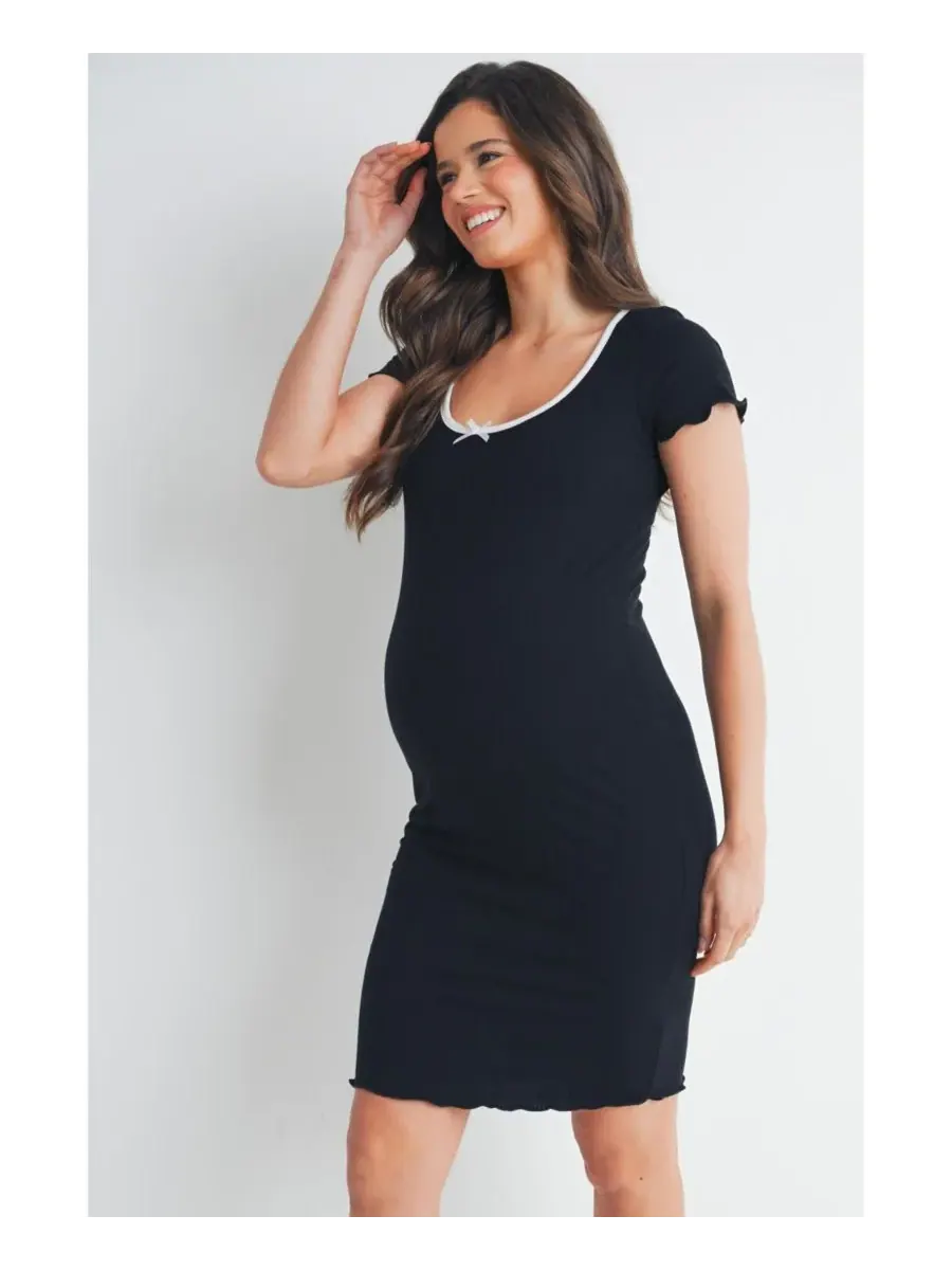 Женское облегающее платье для беременных в рубчик с круглым вырезом и короткими рукавами Hello Miz — изображение 2 из 5