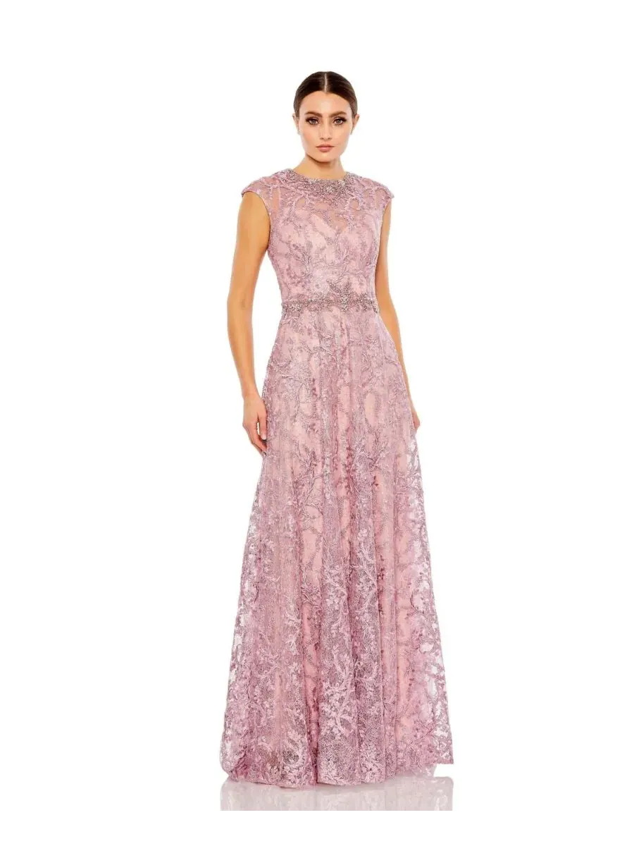 Женское платье с цветочным декором и прозрачным вырезом Mac Duggal — изображение 1 из 4, розовый