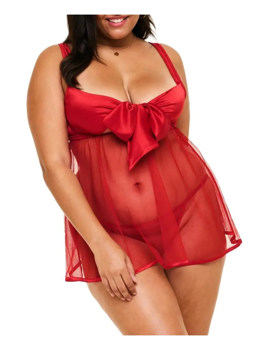 Комплект нижнего белья Bessima Babydoll & G-String для полных женщин Adore Me — изображение 1 из 4, темный красный