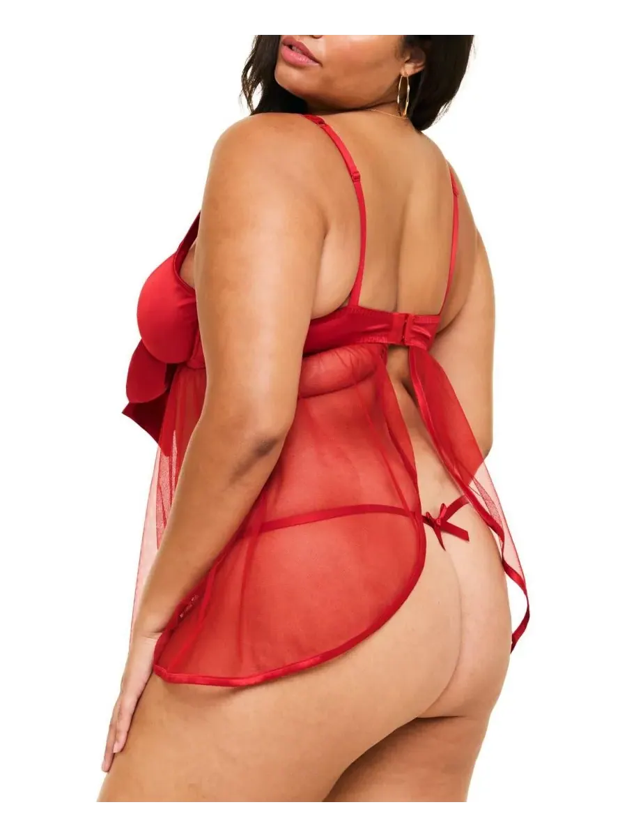 Комплект нижнего белья Bessima Babydoll & G-String для полных женщин Adore Me — изображение 2 из 4, темный красный