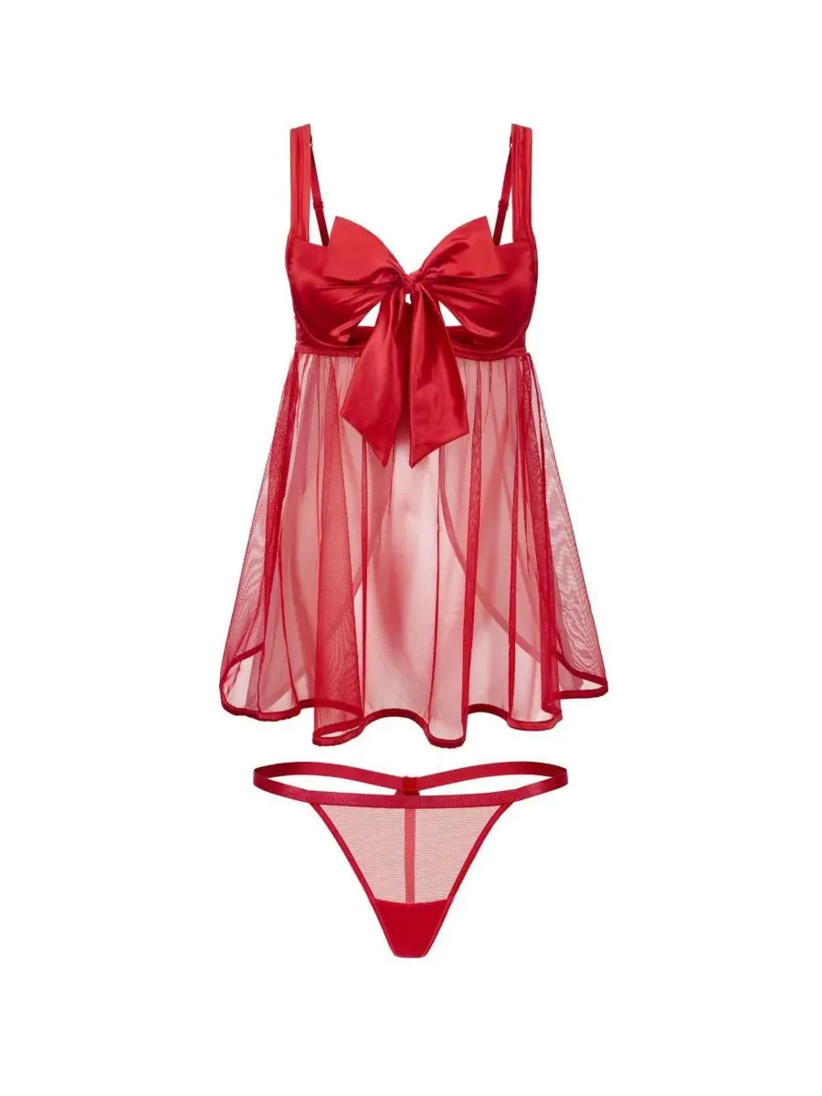 Комплект нижнего белья Bessima Babydoll & G-String для полных женщин Adore Me — изображение 4 из 4, темный красный