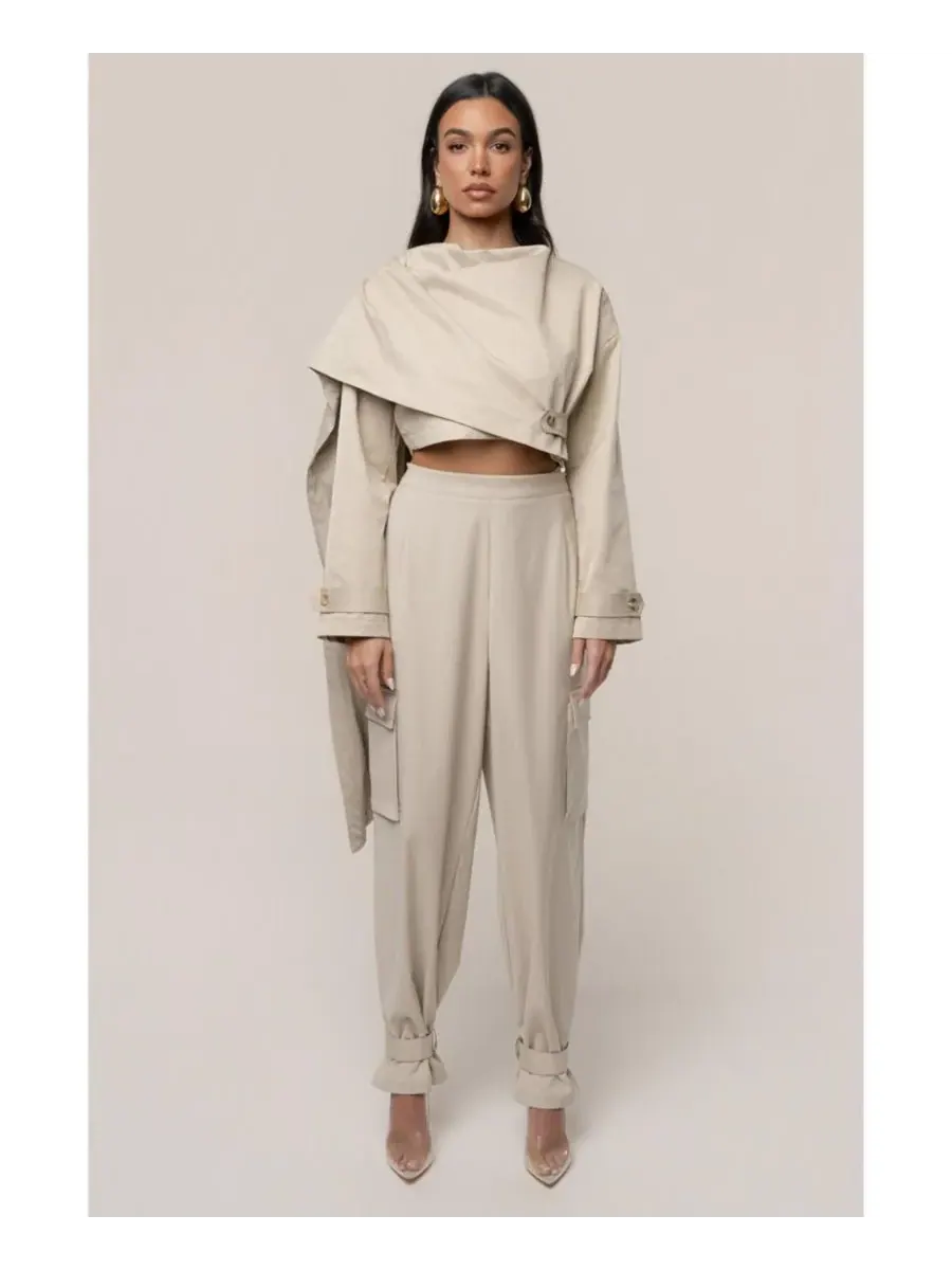 Женские осенние брюки-карго свободного кроя JLUXLABEL — изображение 4 из 9, бежевый