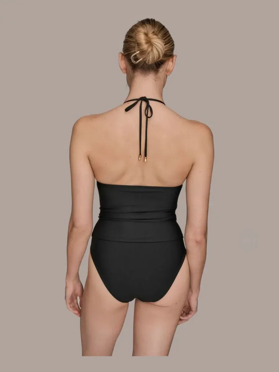 Женский танкини с завязками на шее и плавками Donna Karan New York — изображение 2 из 3, черный